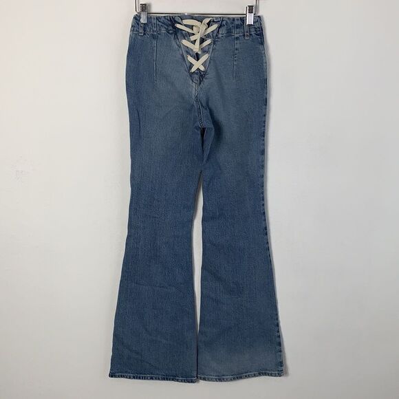 NWOT BDG Urban Outfitters Lace zip Low Rise Vintage Wash Flare Jeans Sz 25 - Picture 5 of 10